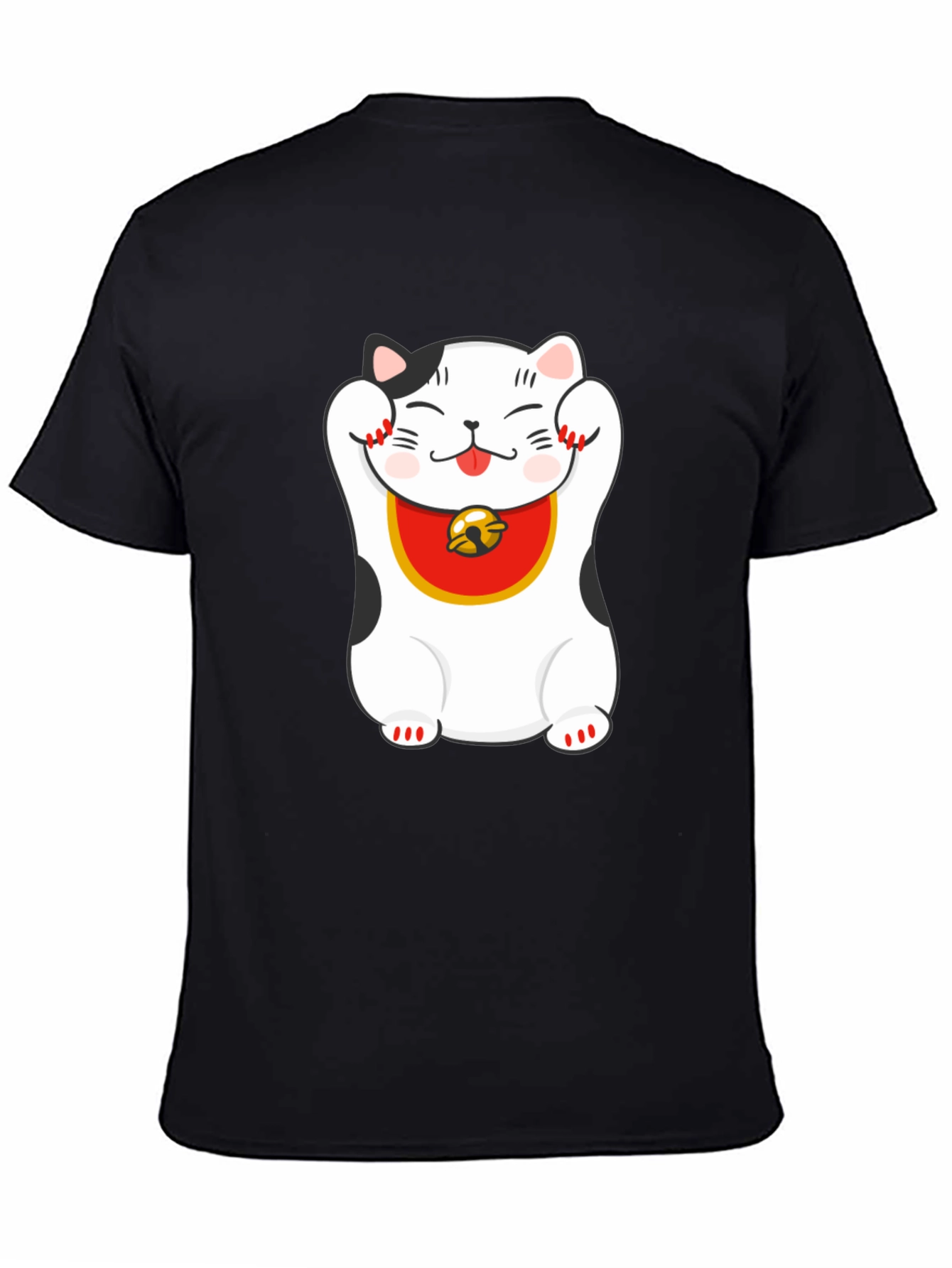 Lucky Cat Graphic Tee - Black Cotton Blend