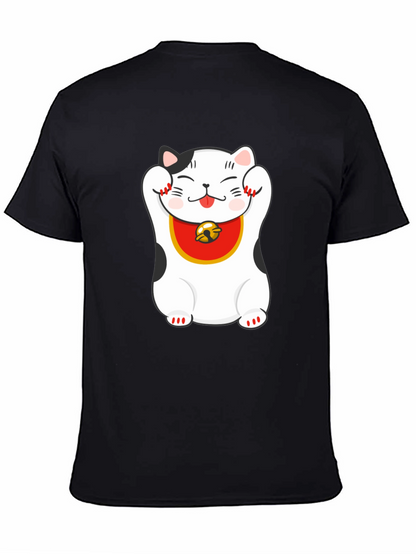 Lucky Cat Graphic Tee - Black Cotton Blend