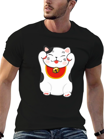 Lucky Cat Graphic Tee - Black Cotton Blend
