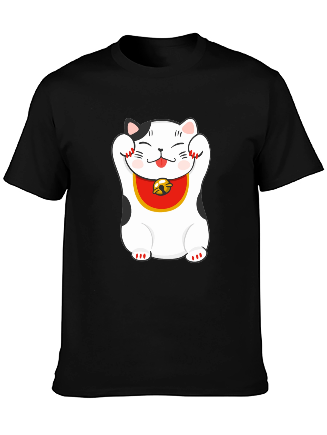 Lucky Cat Graphic Tee - Black Cotton Blend
