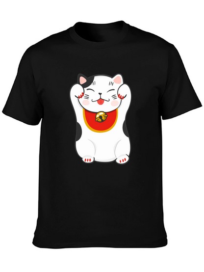 Lucky Cat Graphic Tee - Black Cotton Blend