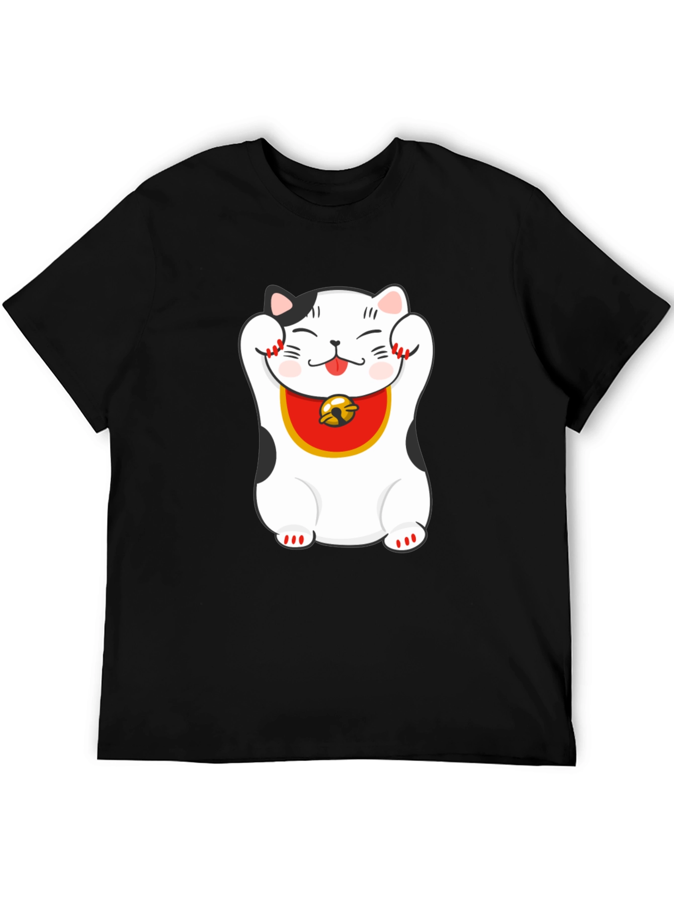 Lucky Cat Graphic Tee - Black Cotton Blend
