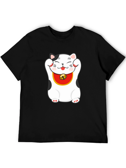 Lucky Cat Graphic Tee - Black Cotton Blend