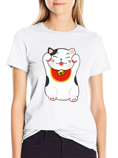Lucky Cat Graphic Tee - Black Cotton Blend