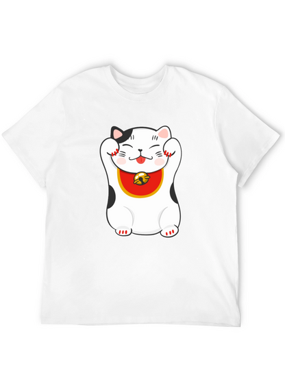 Lucky Cat Graphic Tee - Black Cotton Blend