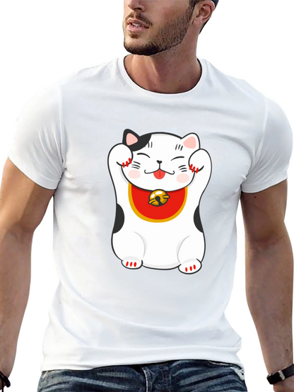 Lucky Cat Graphic Tee - Black Cotton Blend