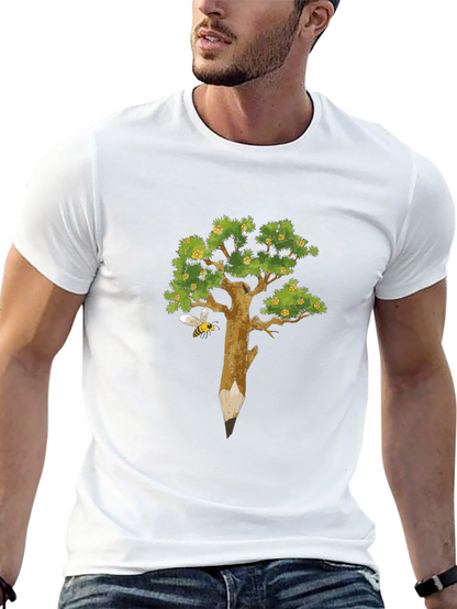 Nature Inspired Graphic Tee - Pencil Tree & Bee
