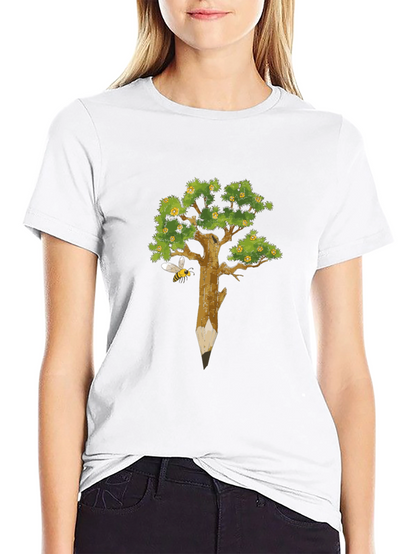 Nature Inspired Graphic Tee - Pencil Tree & Bee