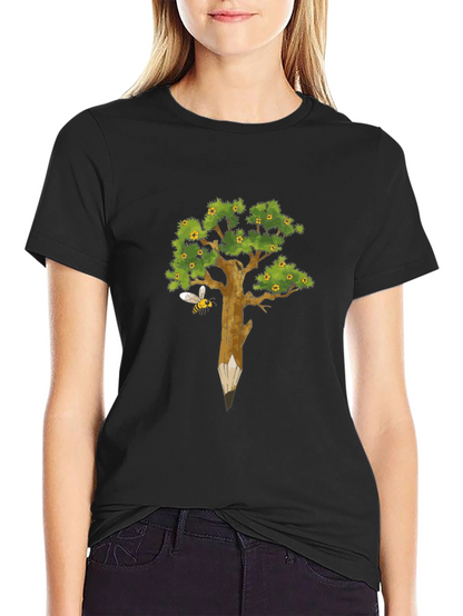 Nature Inspired Graphic Tee - Pencil Tree & Bee