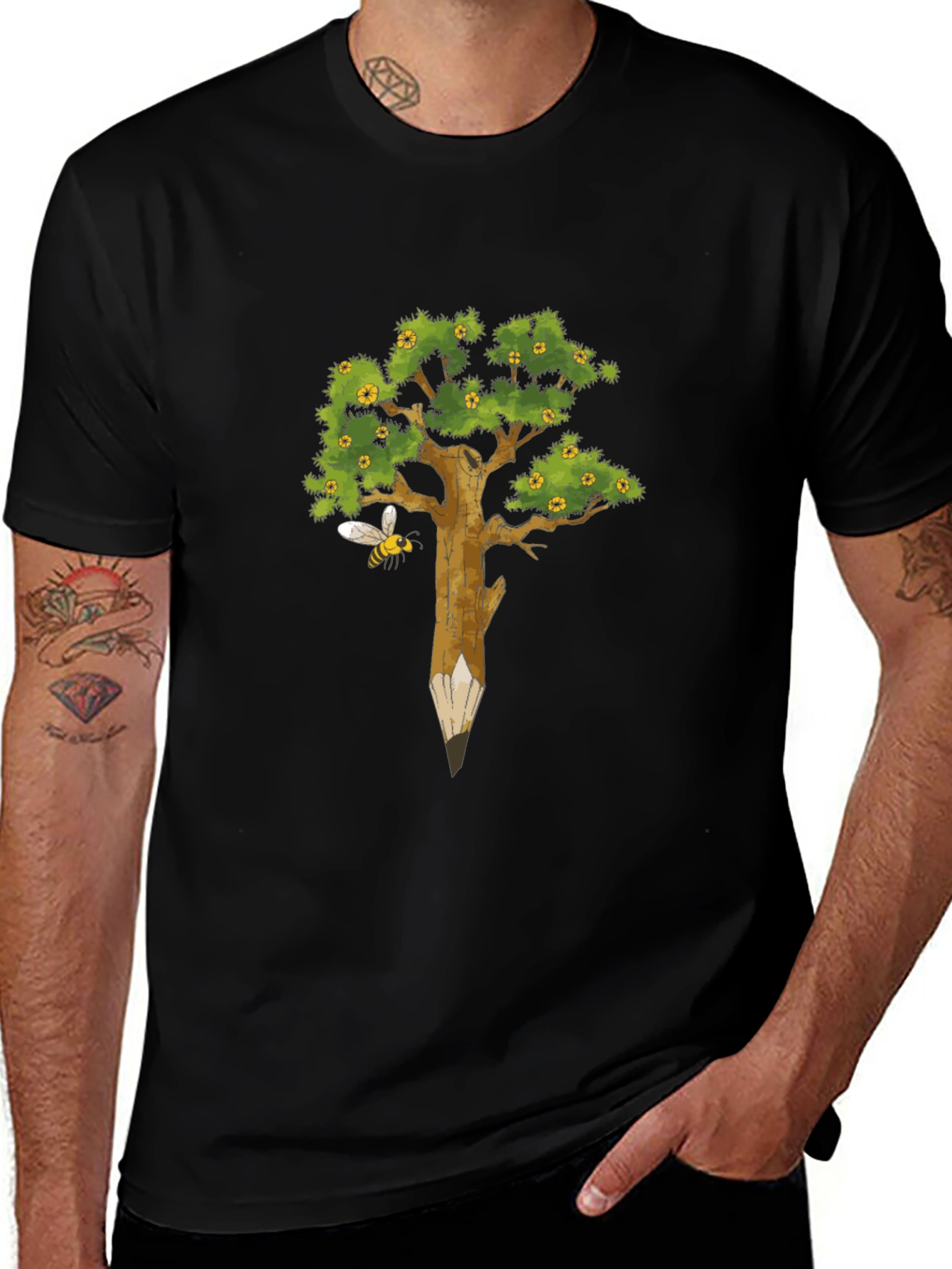 Nature Inspired Graphic Tee - Pencil Tree & Bee