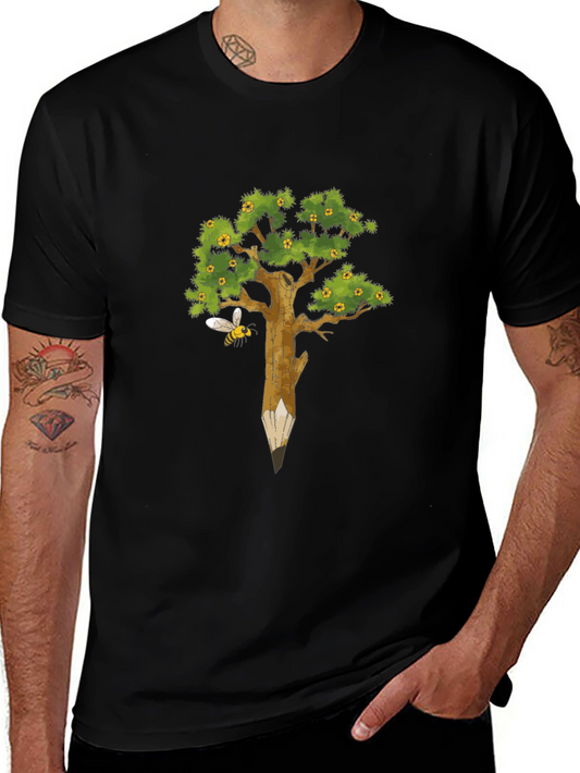 Nature Inspired Graphic Tee - Pencil Tree & Bee