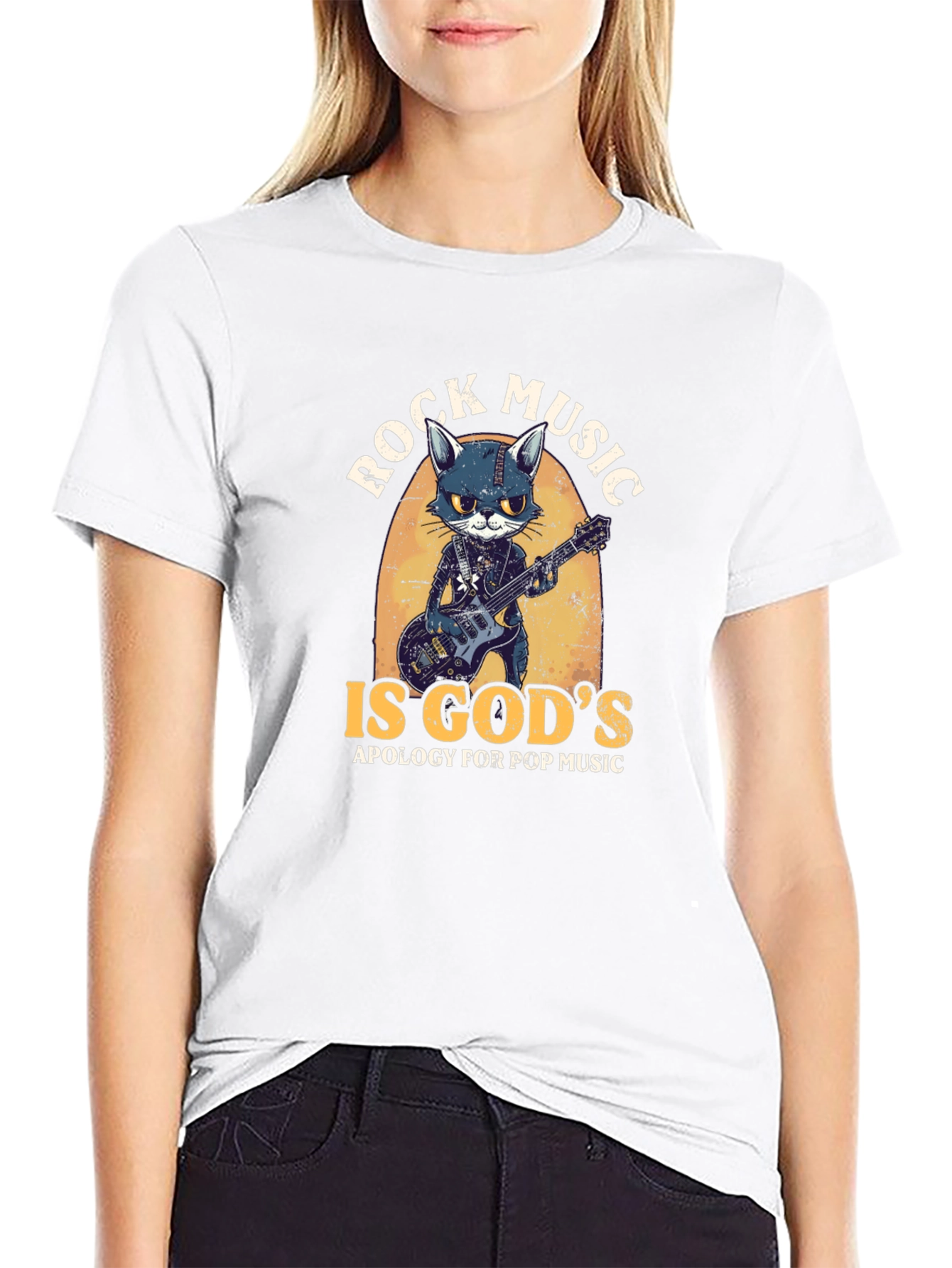 Rock Music Cat Graphic Tee