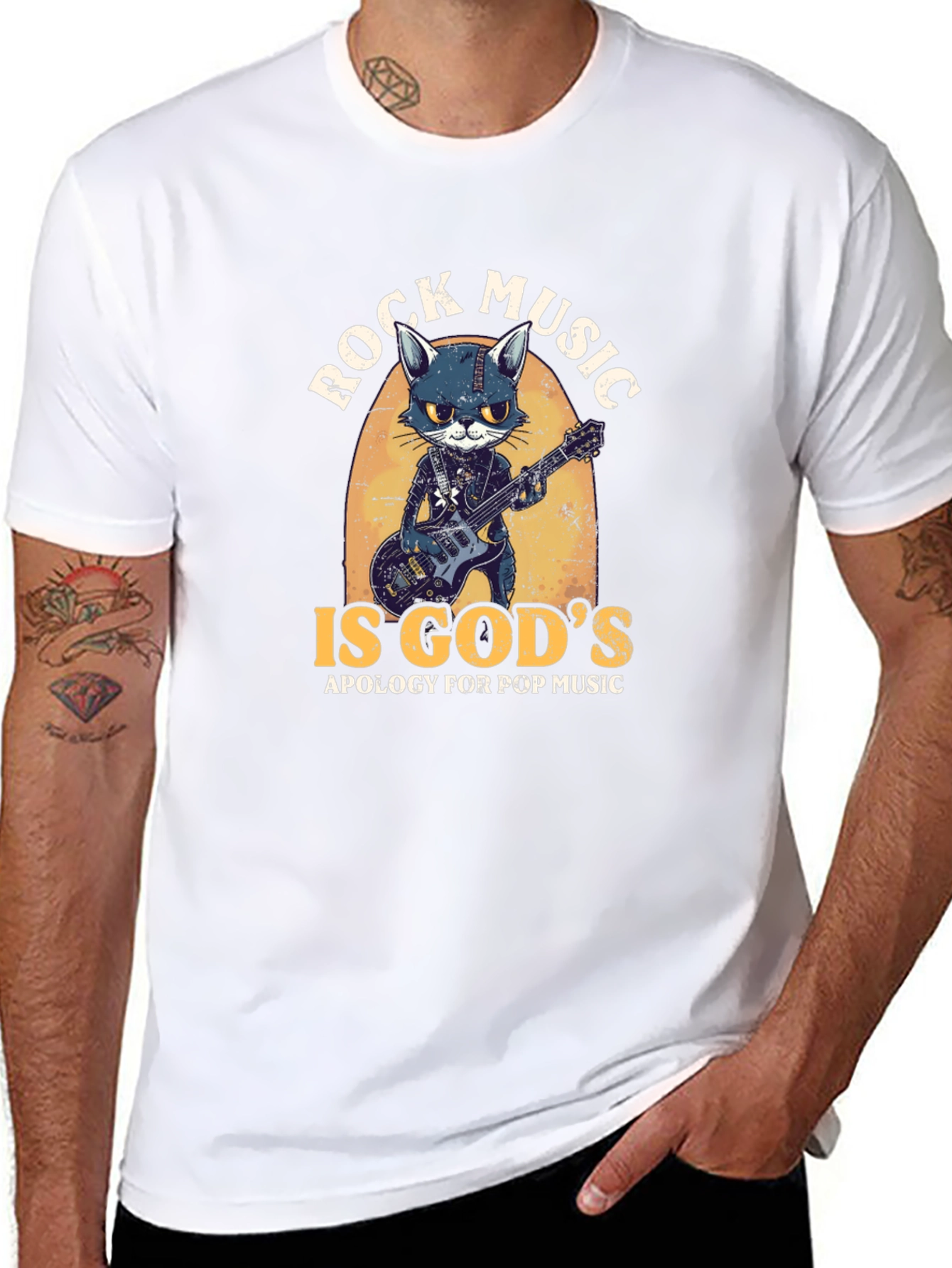 Rock Music Cat Graphic Tee