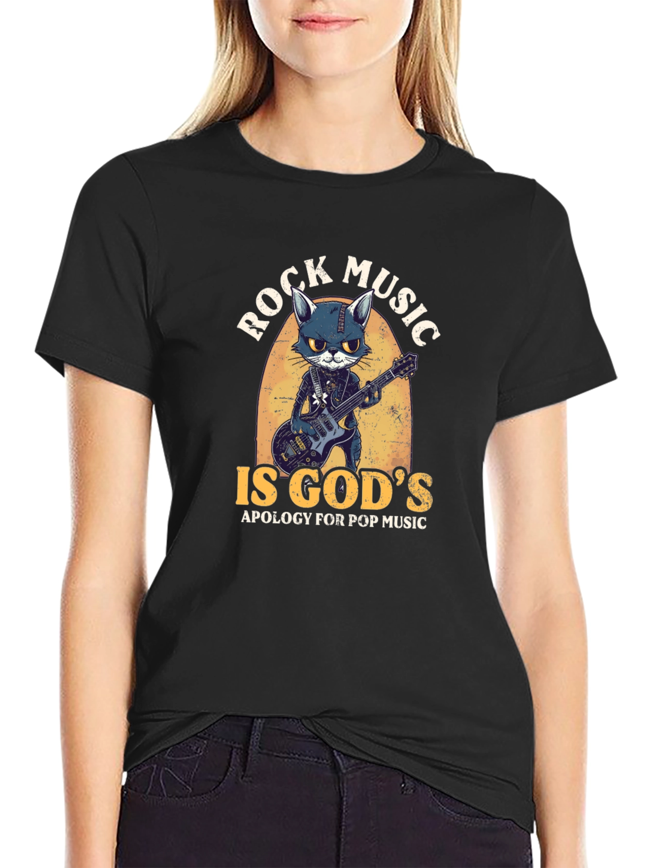 Rock Music Cat Graphic Tee