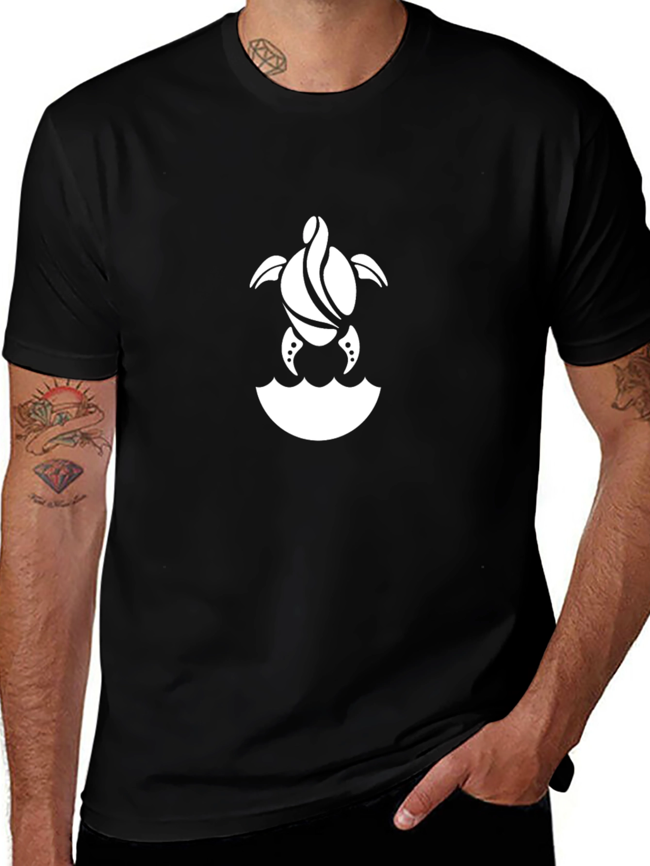 Turtle Graphic Tee - Black Cotton Comfort