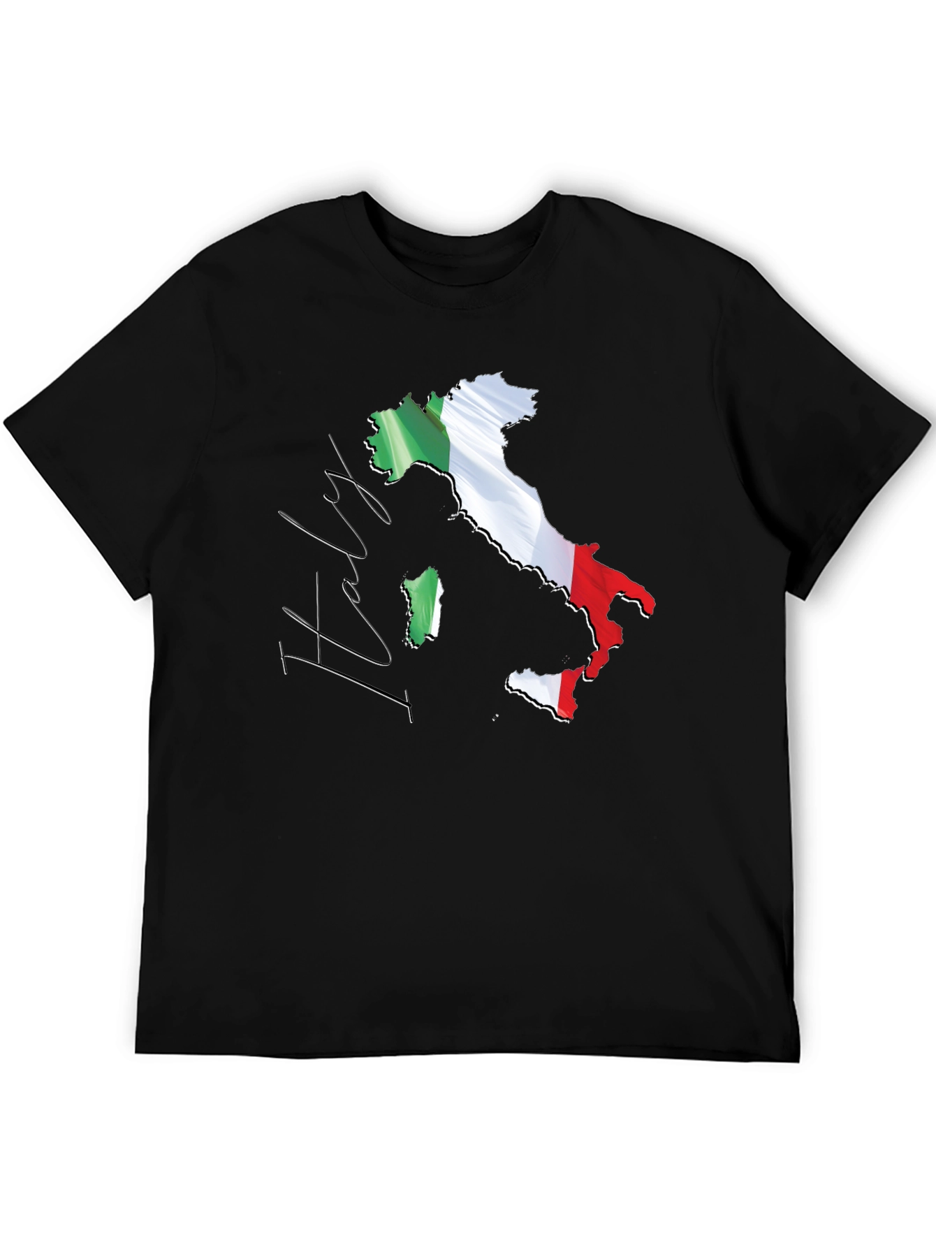 Italy Map Flag Graphic Tee - Black Casual T-Shirt