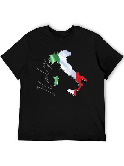 Italy Map Flag Graphic Tee - Black Casual T-Shirt