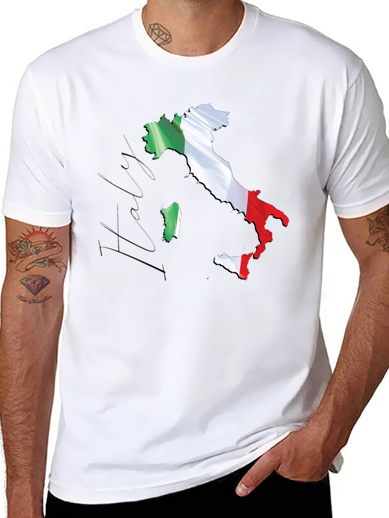 Italy Map Flag Graphic Tee - Black Casual T-Shirt