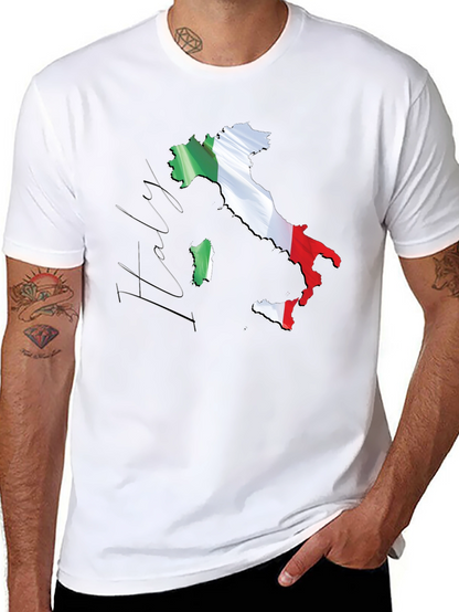 Italy Map Flag Graphic Tee - Black Casual T-Shirt