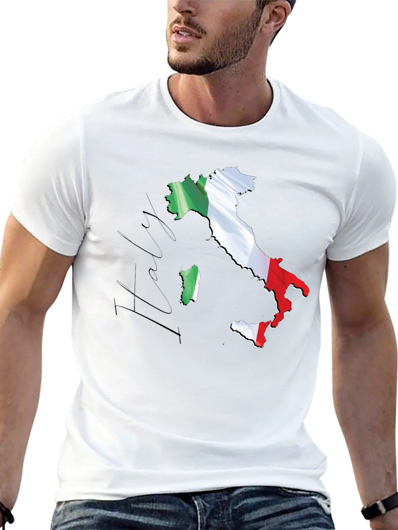 Italy Map Flag Graphic Tee - Black Casual T-Shirt