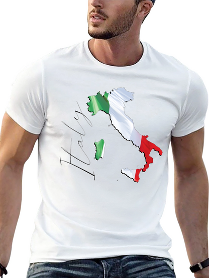 Italy Map Flag Graphic Tee - Black Casual T-Shirt