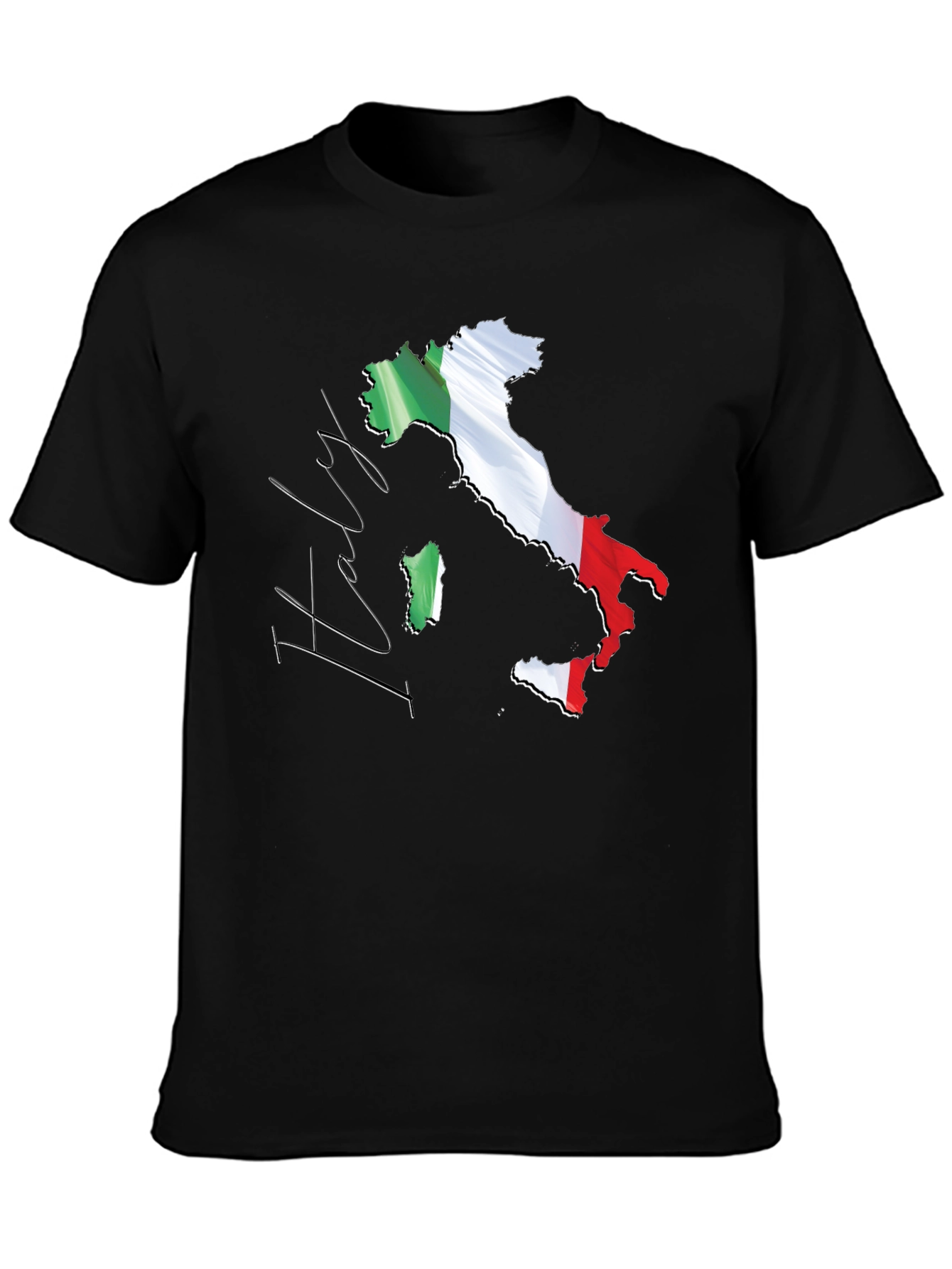 Italy Map Flag Graphic Tee - Black Casual T-Shirt