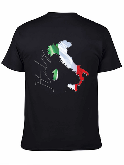 Italy Map Flag Graphic Tee - Black Casual T-Shirt