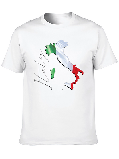 Italy Map Flag Graphic Tee - Black Casual T-Shirt