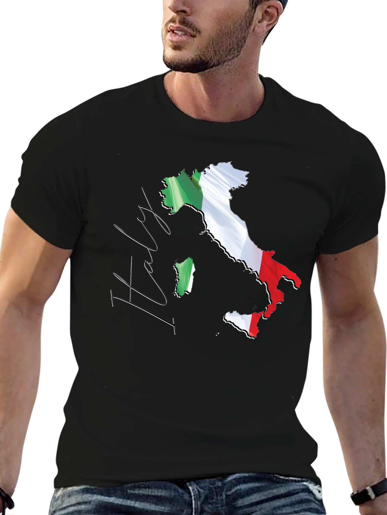 Italy Map Flag Graphic Tee - Black Casual T-Shirt