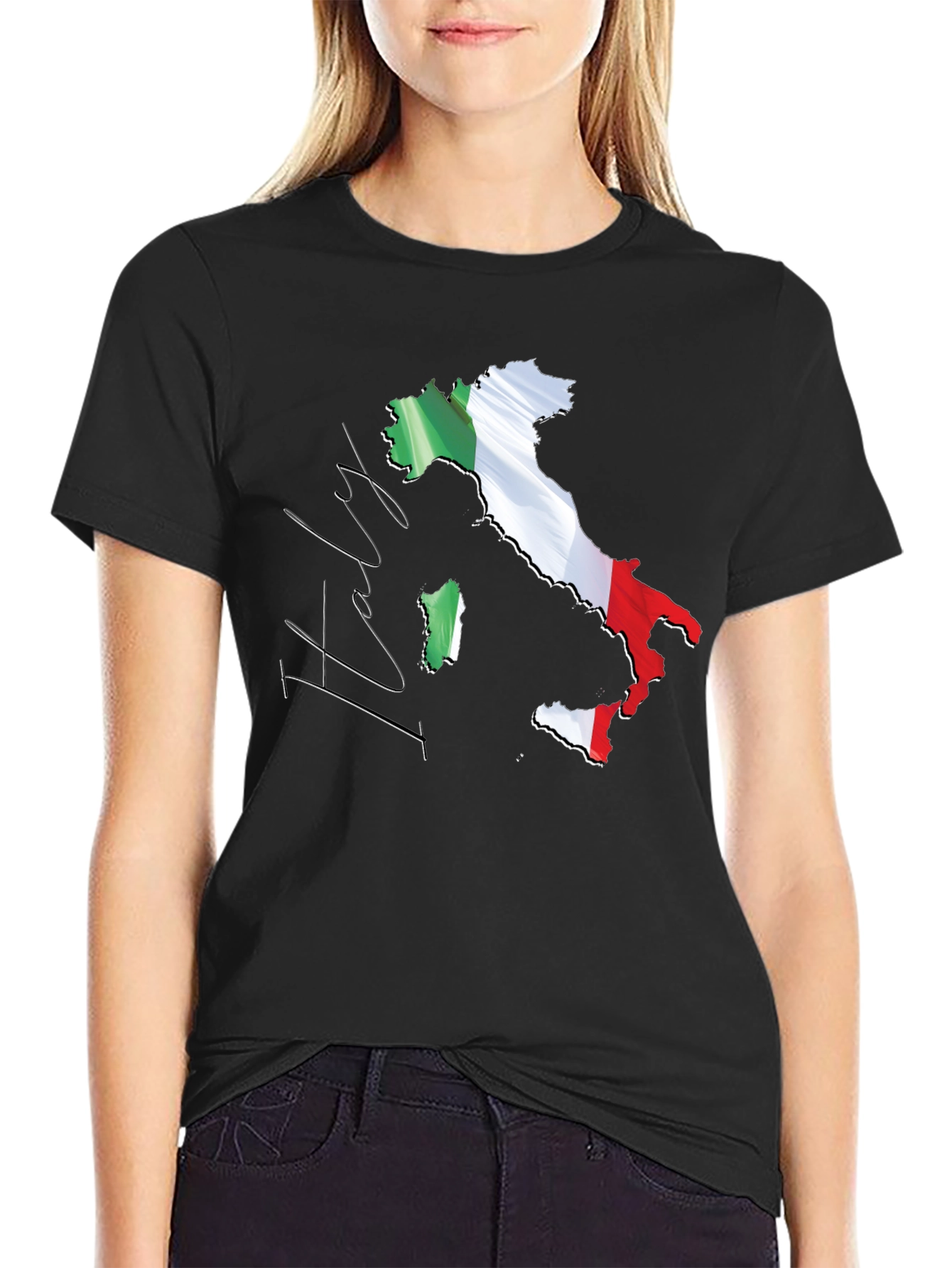Italy Map Flag Graphic Tee - Black Casual T-Shirt