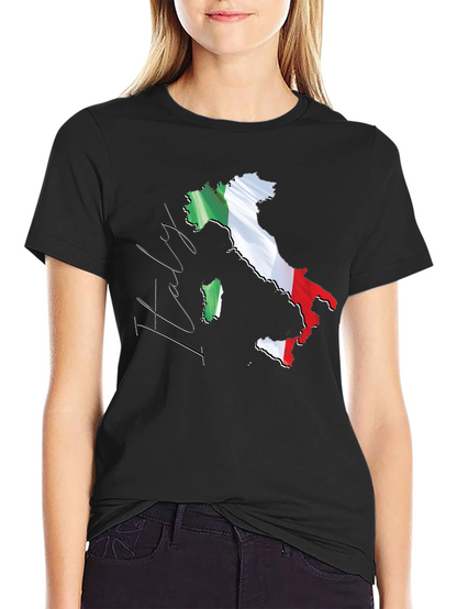 Italy Map Flag Graphic Tee - Black Casual T-Shirt