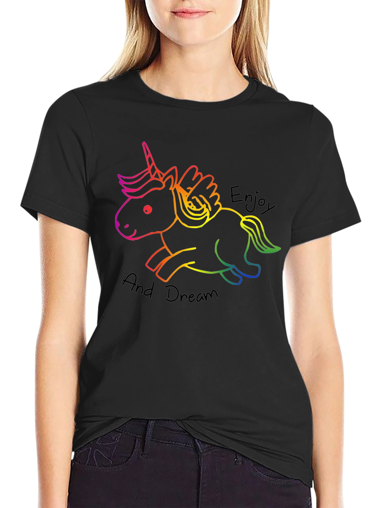 Unicorn Enjoy and Dream Black T-Shirt