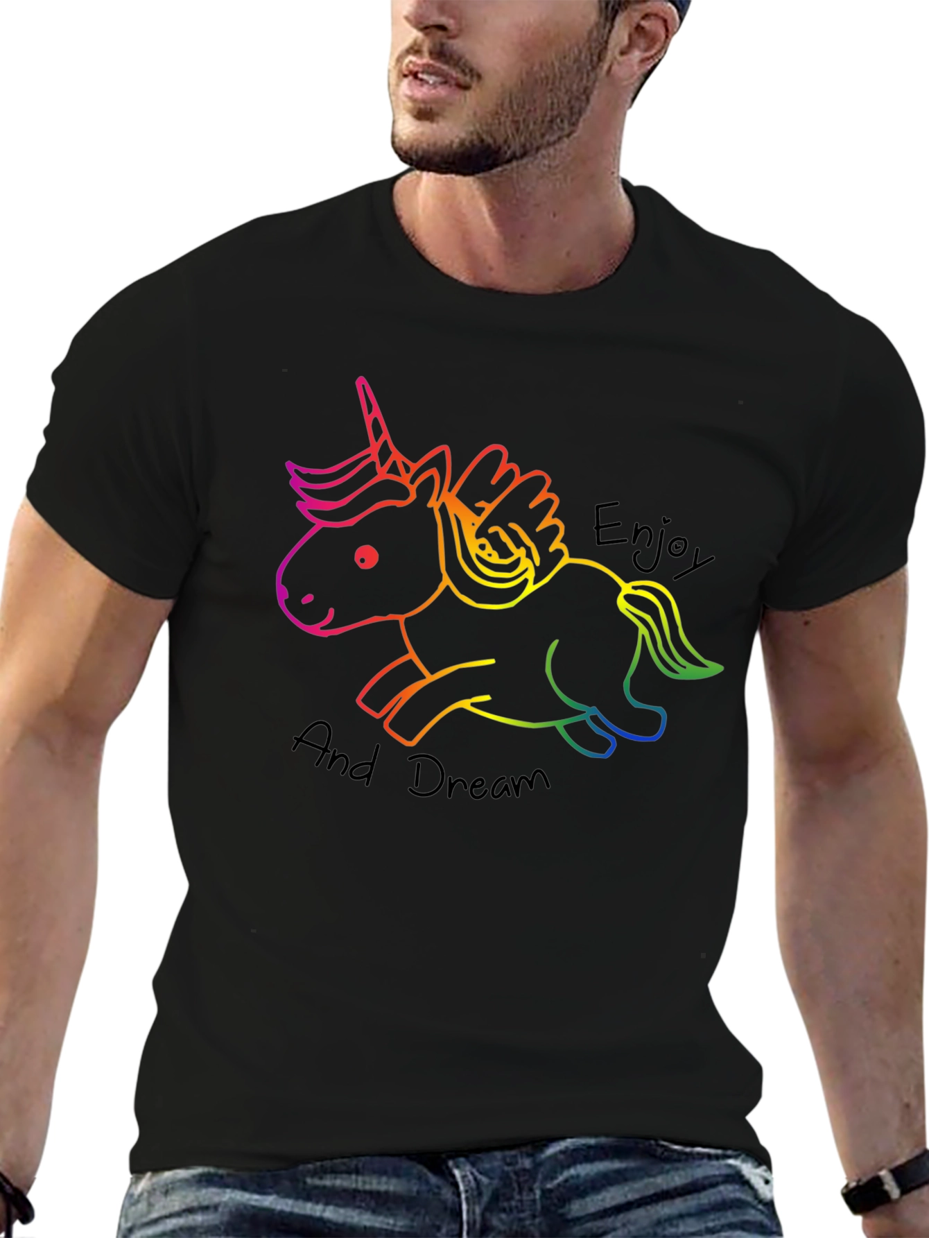 Unicorn Enjoy and Dream Black T-Shirt