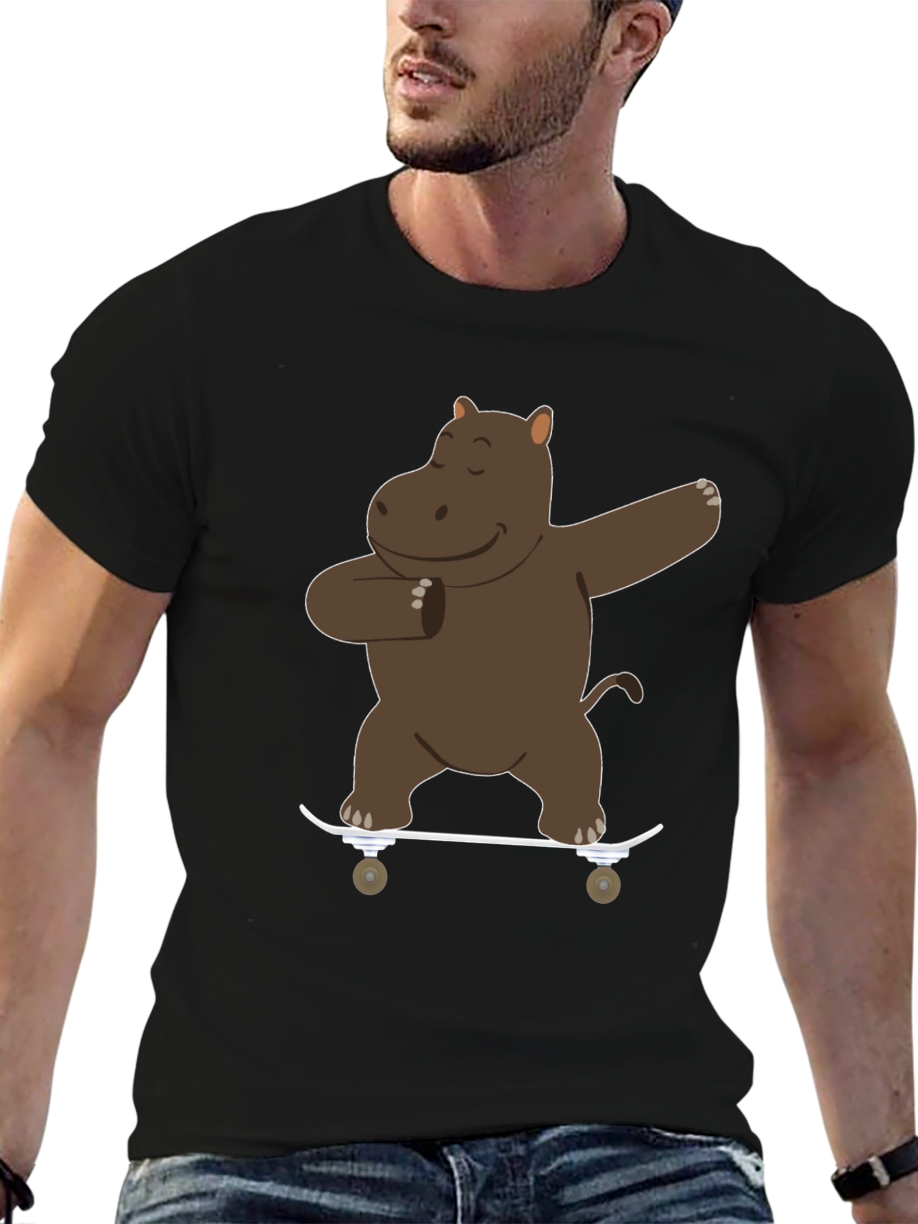 Skating Hippo Dab Black T-Shirt