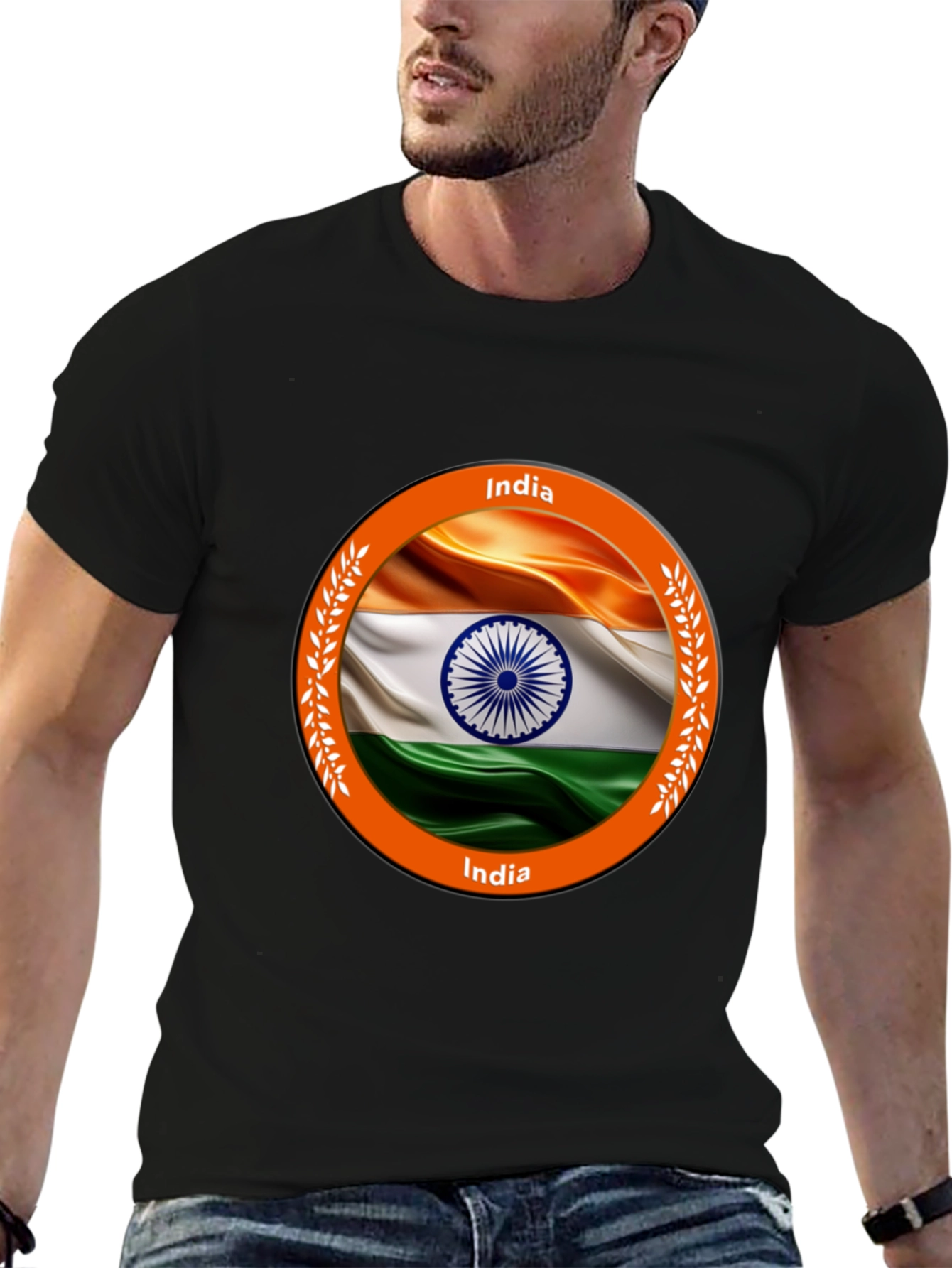 India Flag Graphic Tee - Black Cotton T-Shirt