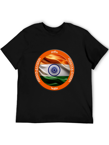 India Flag Graphic Tee - Black Cotton T-Shirt