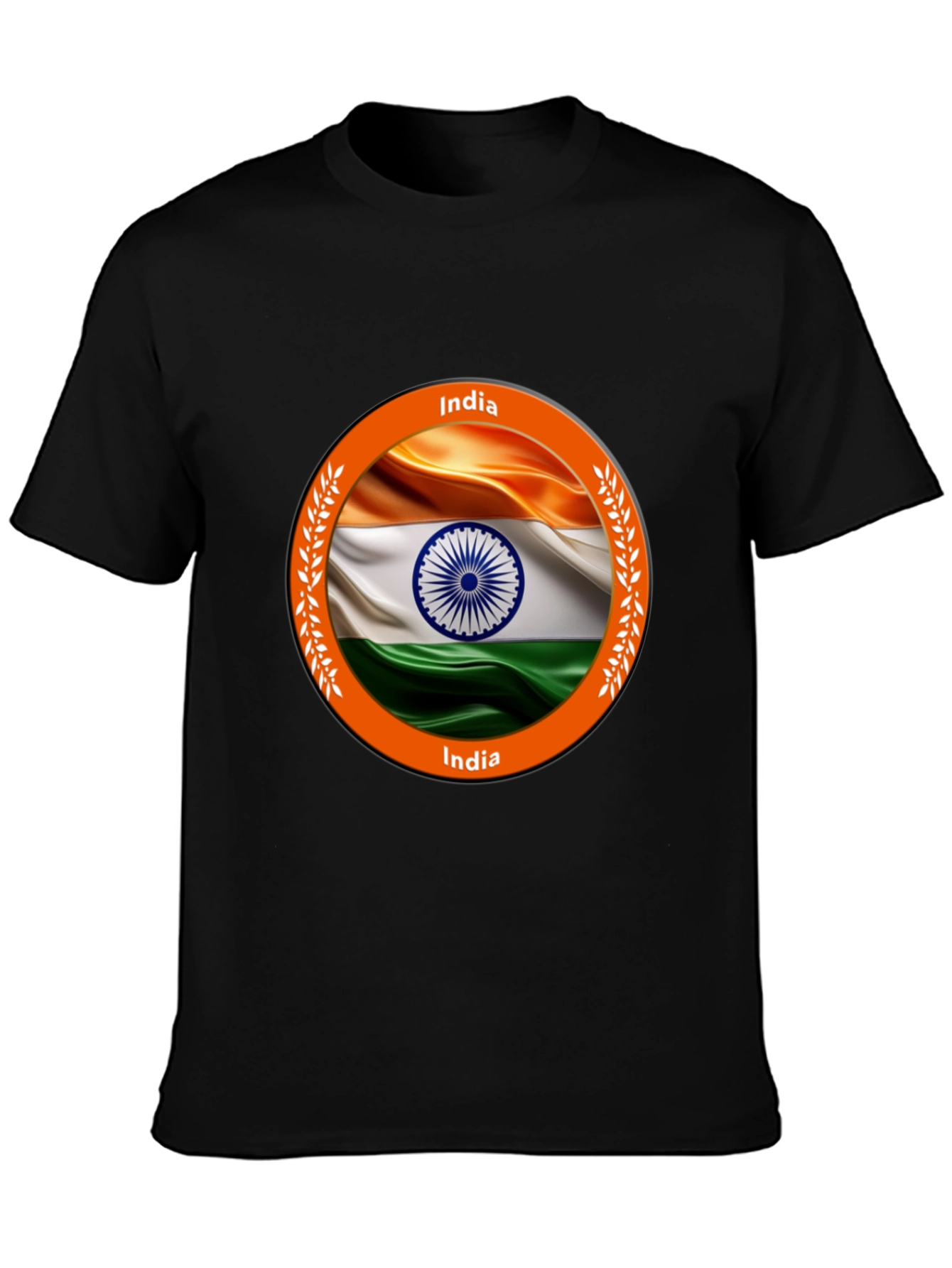 India Flag Graphic Tee - Black Cotton T-Shirt