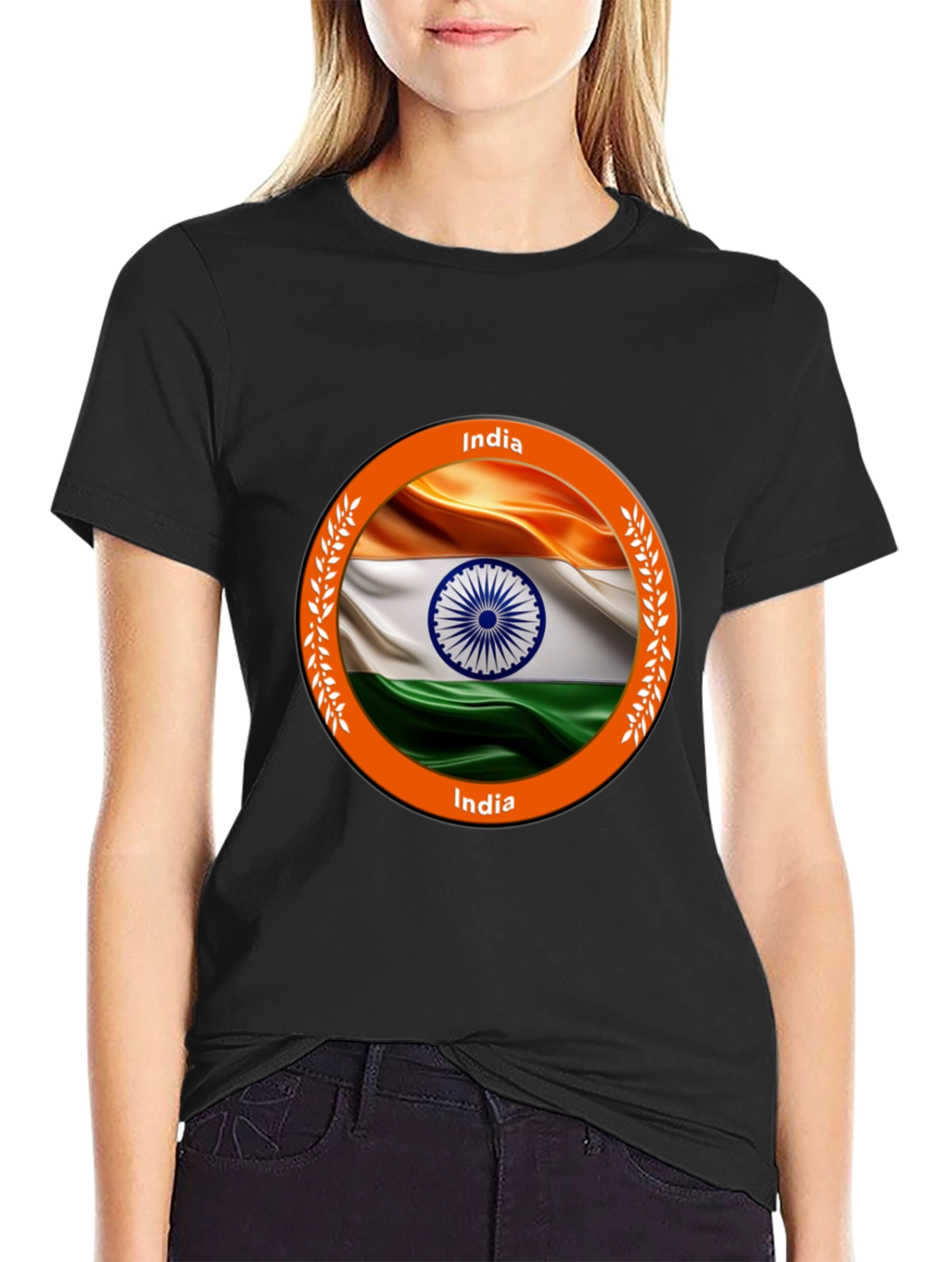 India Flag Graphic Tee - Black Cotton T-Shirt