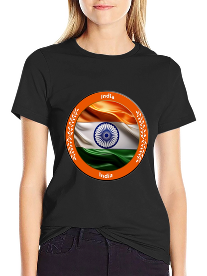 India Flag Graphic Tee - Black Cotton T-Shirt