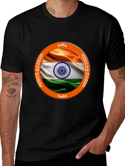 India Flag Graphic Tee - Black Cotton T-Shirt