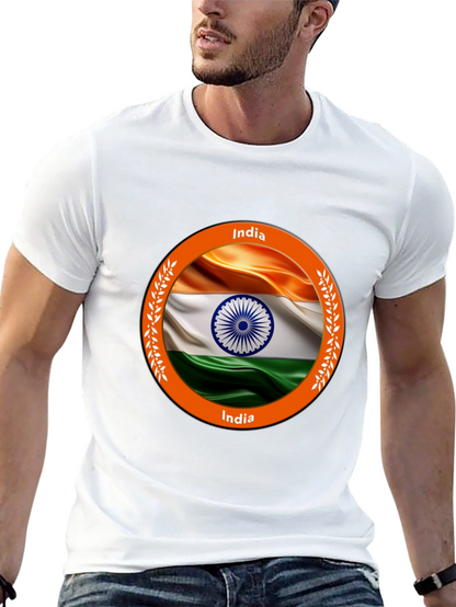 India Flag Graphic Tee - Black Cotton T-Shirt