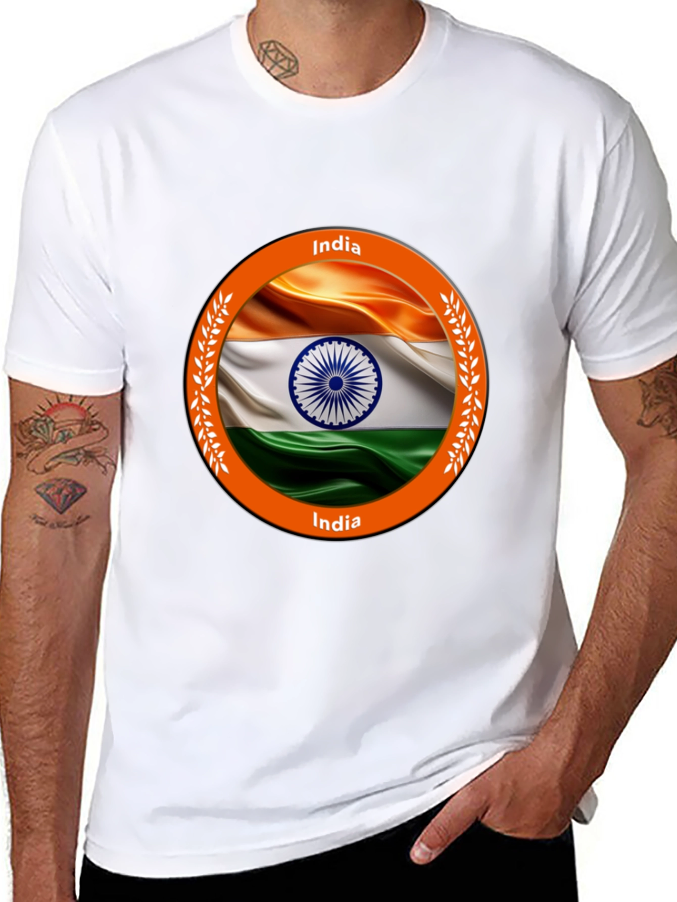 India Flag Graphic Tee - Black Cotton T-Shirt