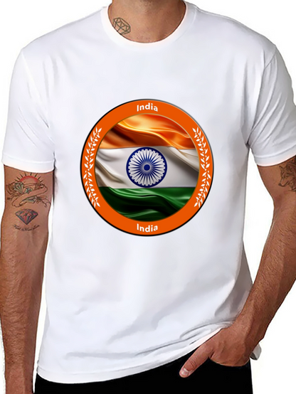 India Flag Graphic Tee - Black Cotton T-Shirt
