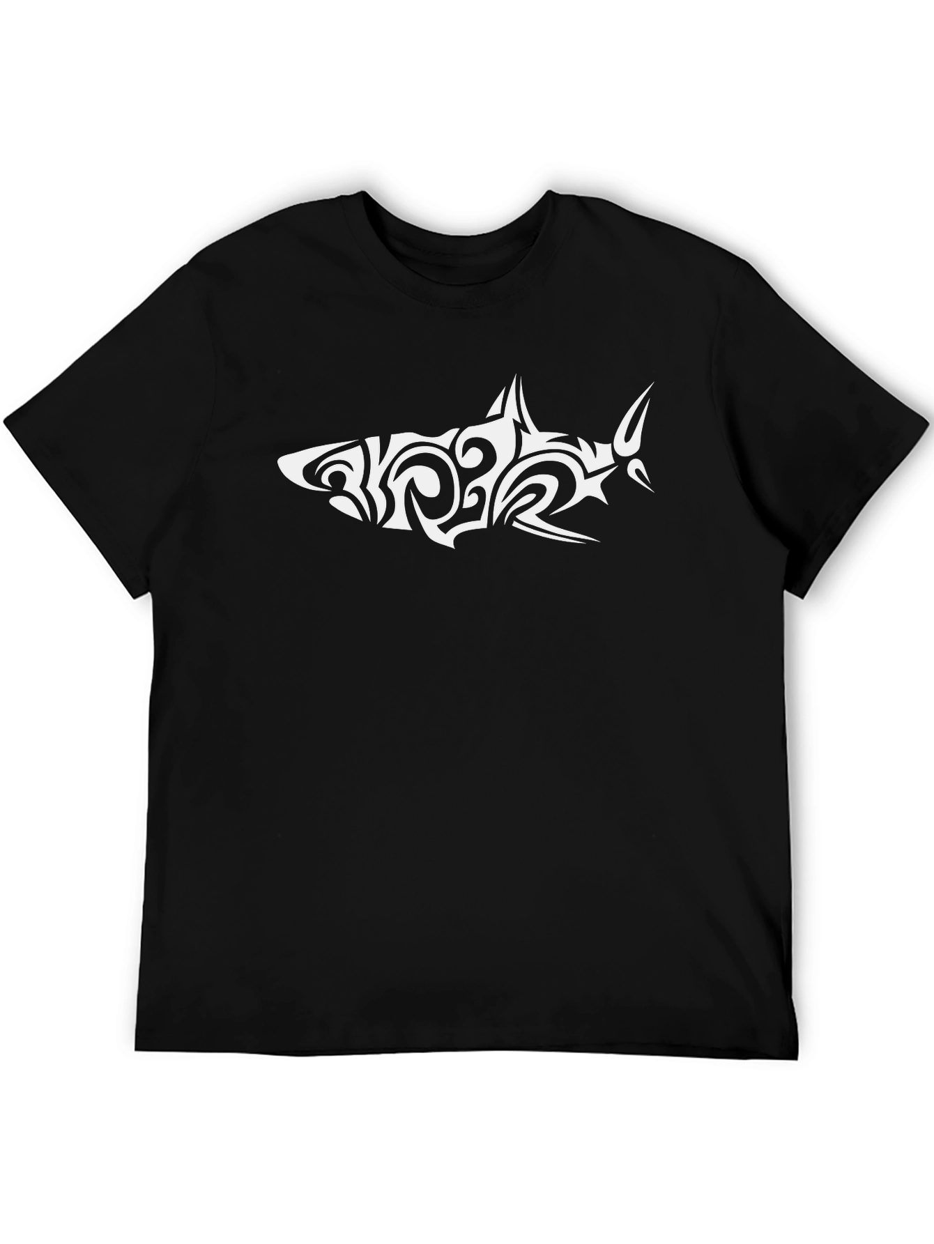 Mens Black Shark Graphic Tee - Tribal Design