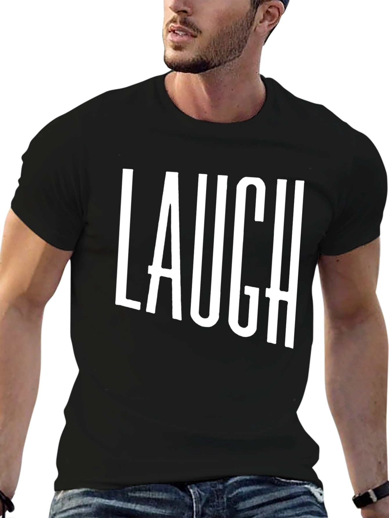 Laugh T-Shirt - Black Cotton Graphic Tee