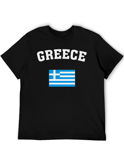 Greece Flag T-Shirt - Black Crew Neck