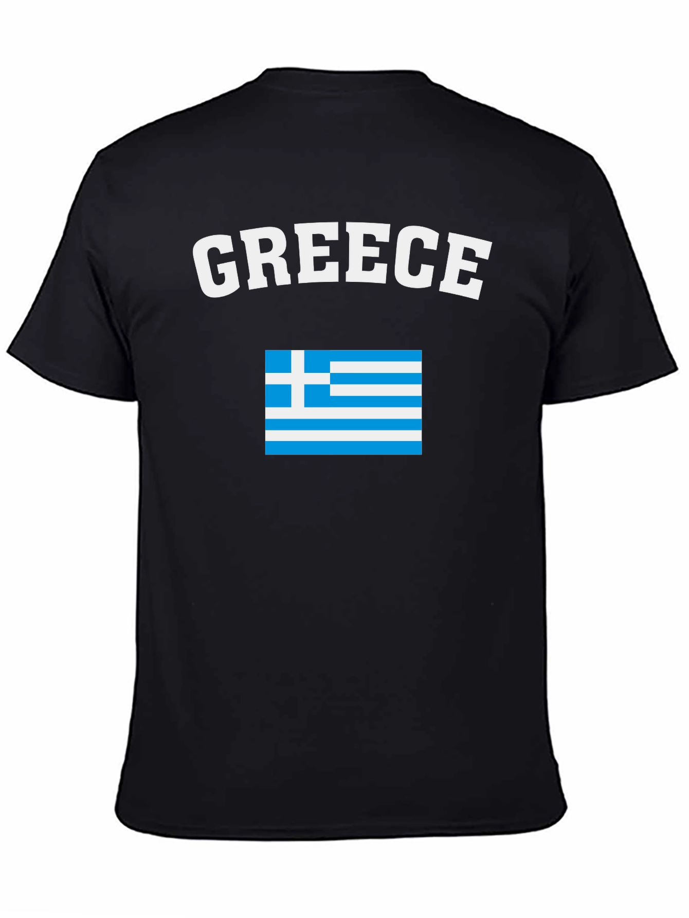 Greece Flag T-Shirt - Black Crew Neck