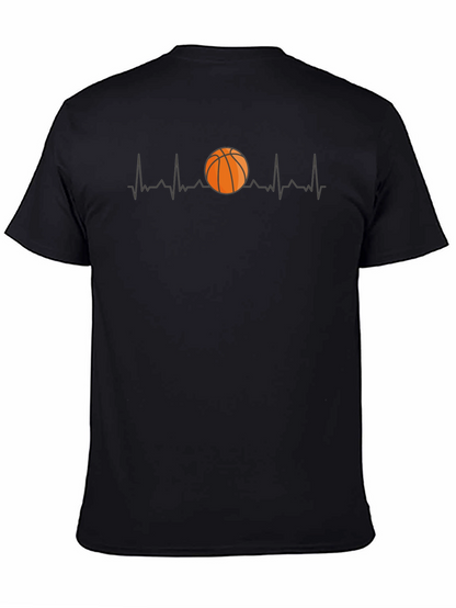 Basketball Heartbeat Graphic Tee - Black Cotton