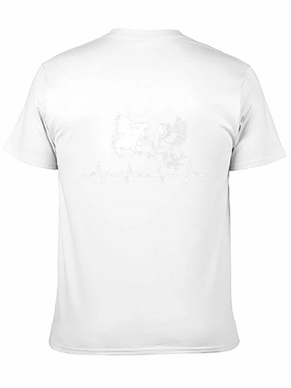 Rooster Heartbeat Graphic Tee - Black Cotton T-Shirt