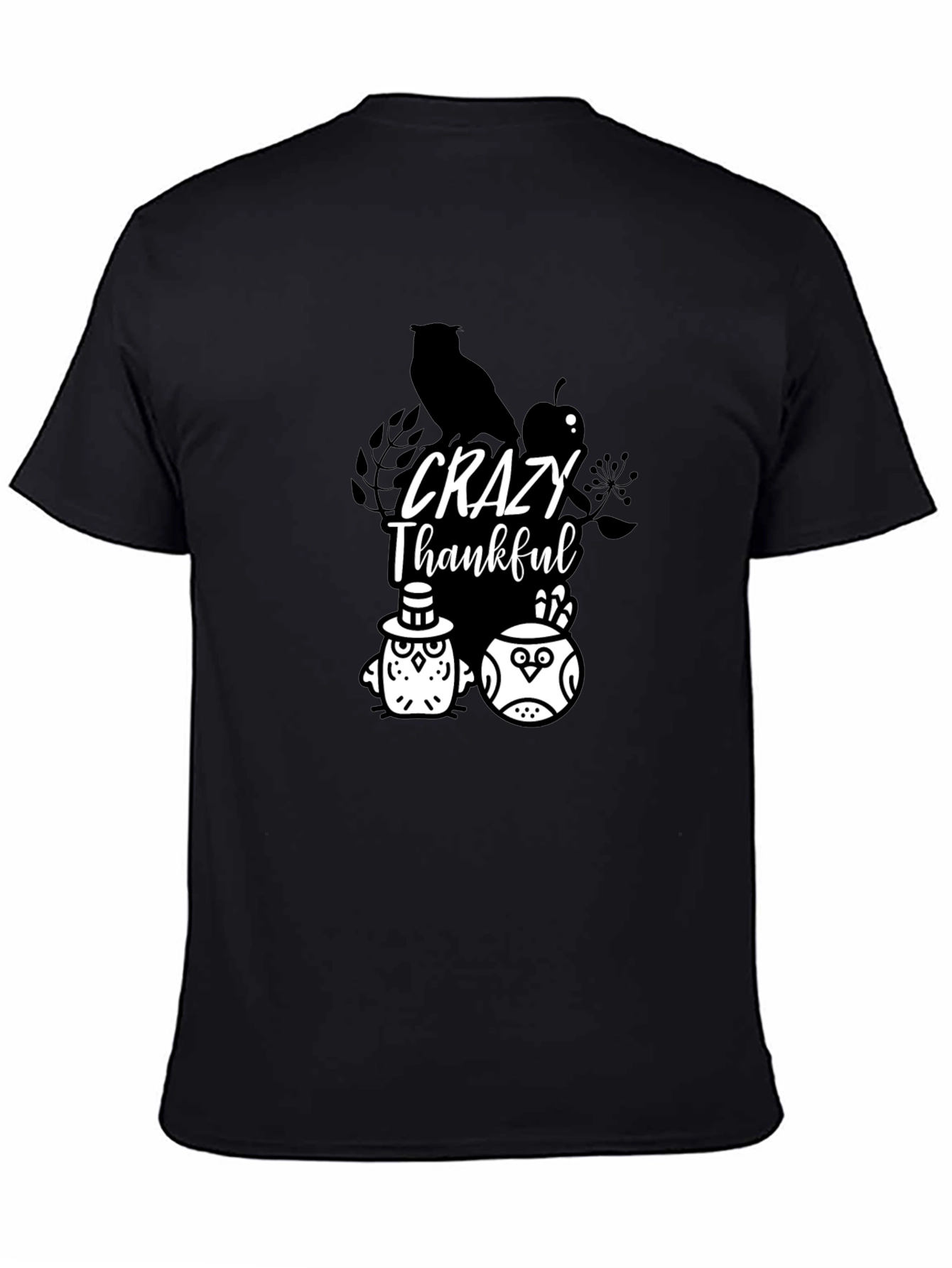 Crazy Thankful Owl Graphic Black T-Shirt